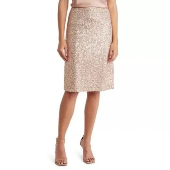 Adrianna Papel Rose Gold Sequin Embellished Elastic Waist Skirt L - Picture 1 of 9